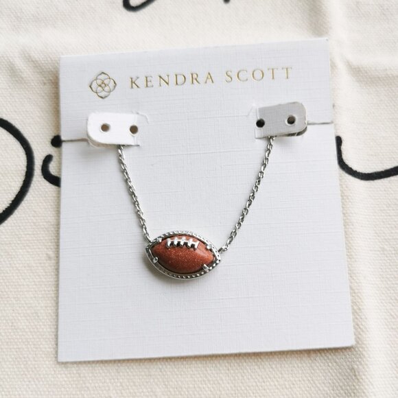 Kendra Scott Short Pendant Necklace - Football - Orange Goldstone Silver - Picture 1 of 4